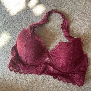 Lace Halter PINK Bralette in Burgundy